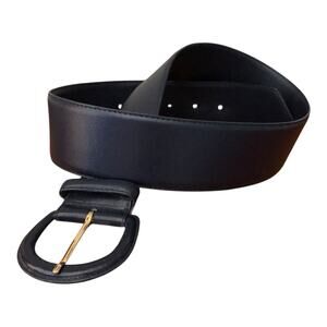 Charter Club Belt Genuine Black Leather Gold Tone Prong Women's Size Large